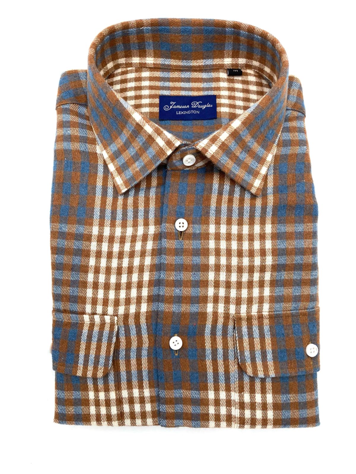 Brown and Blue Plaid Flannel Shirt