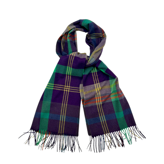 Olive & Teal Plaid Cashmere Scarf