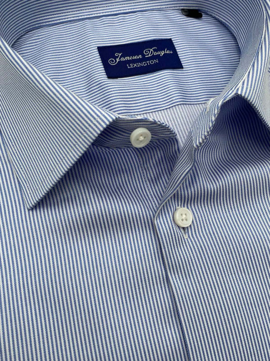 White & Blue Striped Long-Sleeve Dress Shirt