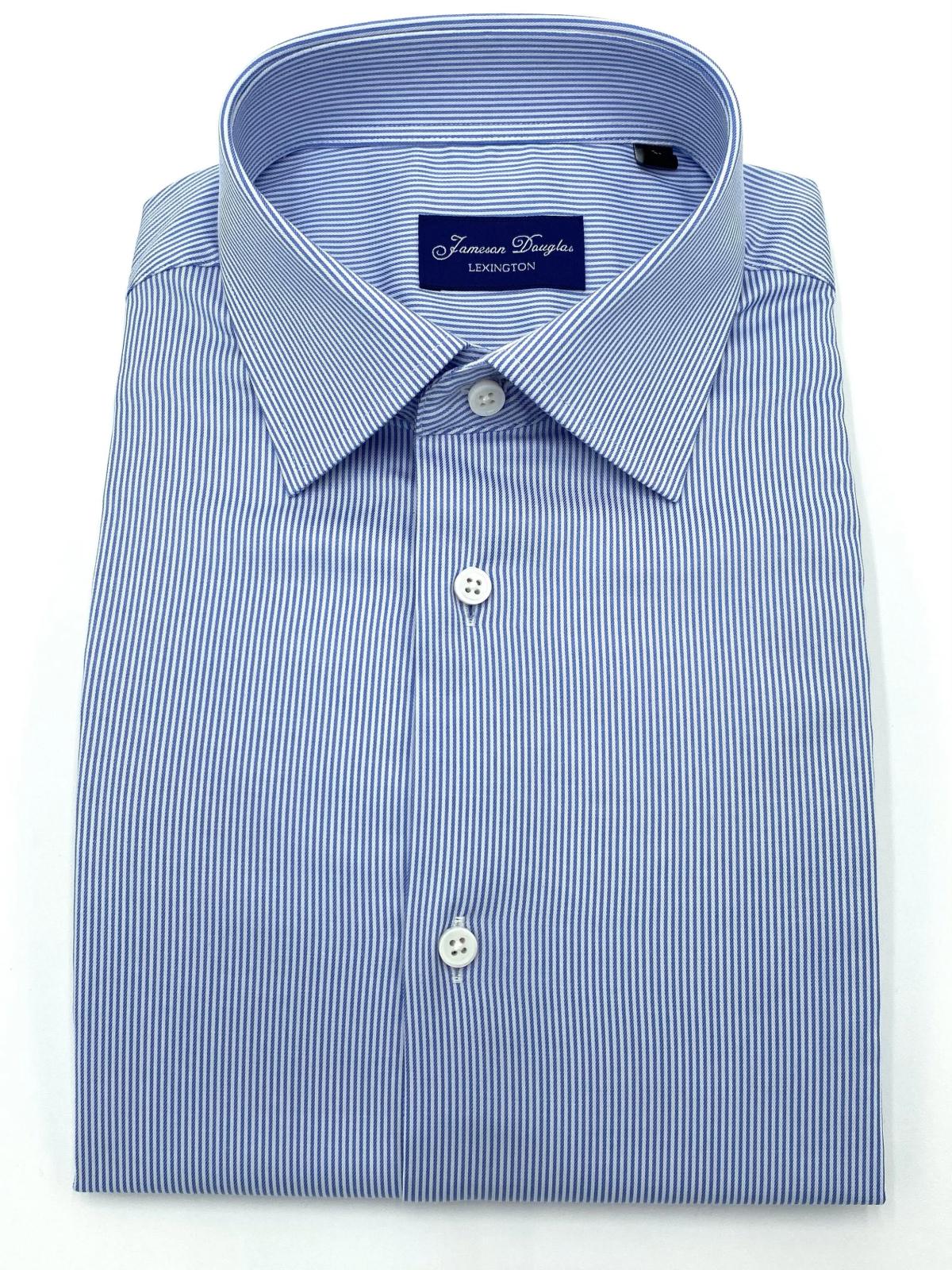 White & Blue Striped Long-Sleeve Dress Shirt